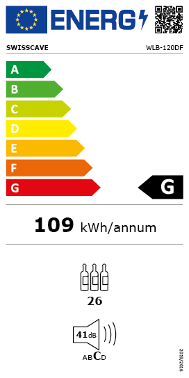 Energieetikette des SWISSCAVE WLB-120DF-BLACK