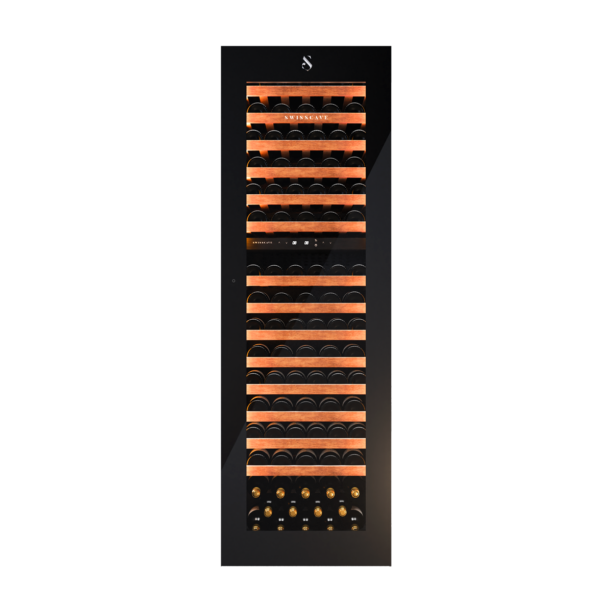SWISSCAVE LUXURY KITCHEN EDITION WIB-178DFT Premium Zwei-Zonen-Weintemperierschrank – Frontansicht