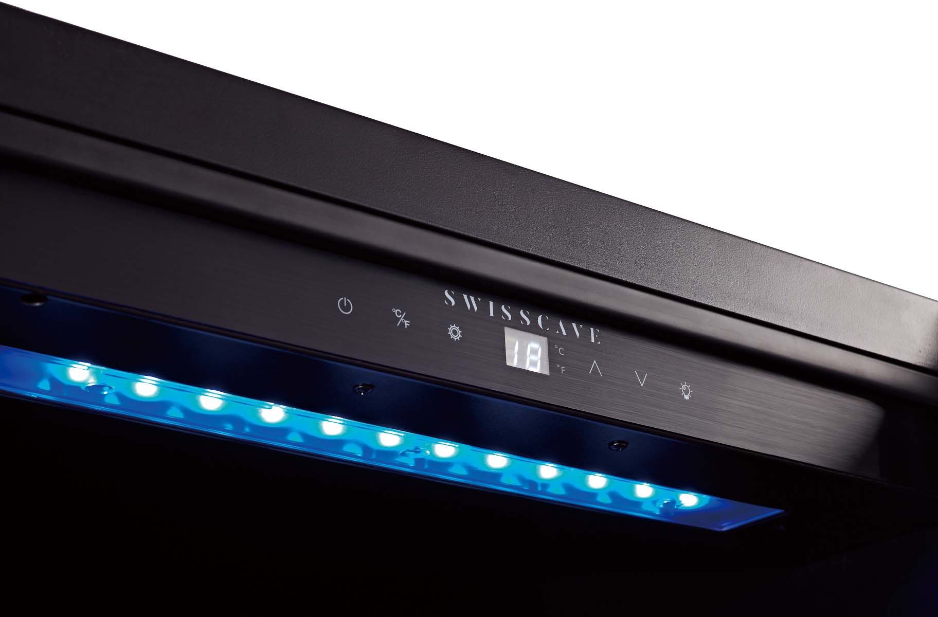 SWISSCAVE Schriftzug am Display mit blauer Beleuchtung – WLB-155F