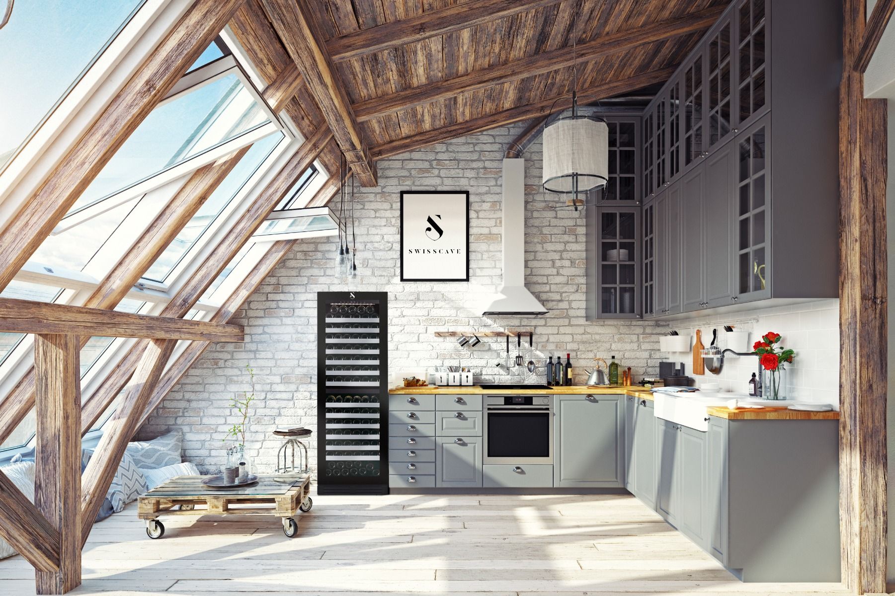 SWISSCAVE PREMIUM EDITION WLB-460DF-MIX Weinkühlschrank im Wohnraum