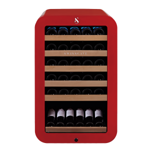 SWISSCAVE CLASSIC EDITION WL120F-RED Weink&uuml;hlschrank &ndash; Frontansicht mit Glast&uuml;r